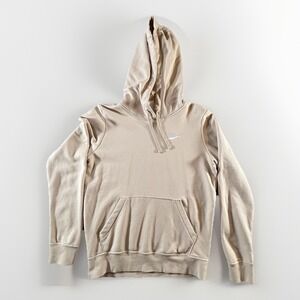 Nike Club‎ Fleece Hoodie Beige Pullover Sweatshirt XS Kangaroo Pocket Logo